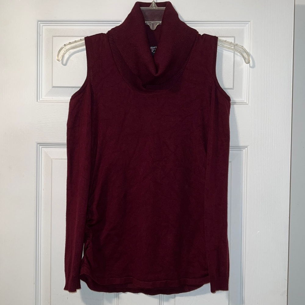 Woman Turtle Neck Long Sleeve Shoulder Cut Out Shirt Size Large
